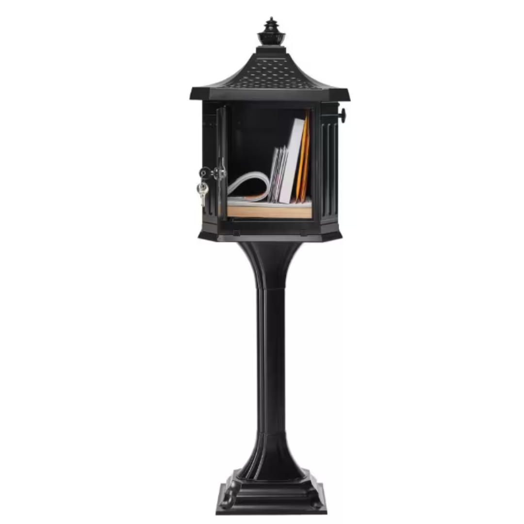 Pedestal Black, Large, Aluminum, Locking, All-In-One Mailbox and Post Combo