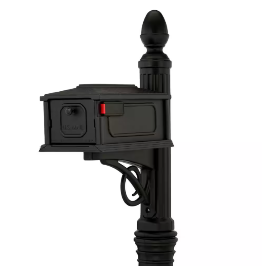 Stratford Black, Medium, Plastic, All-In-One Mailbox and Post Combo