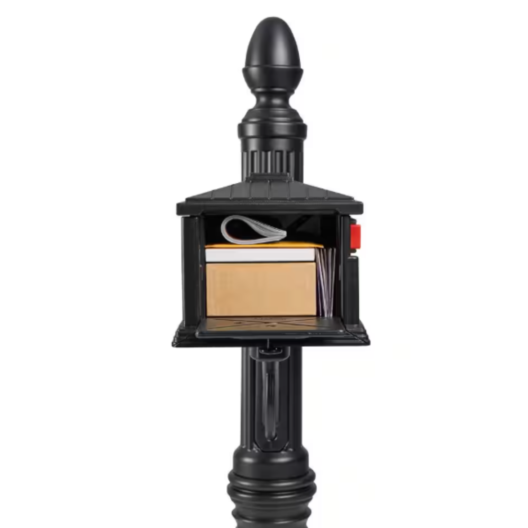 Stratford Black, Medium, Plastic, All-In-One Mailbox and Post Combo