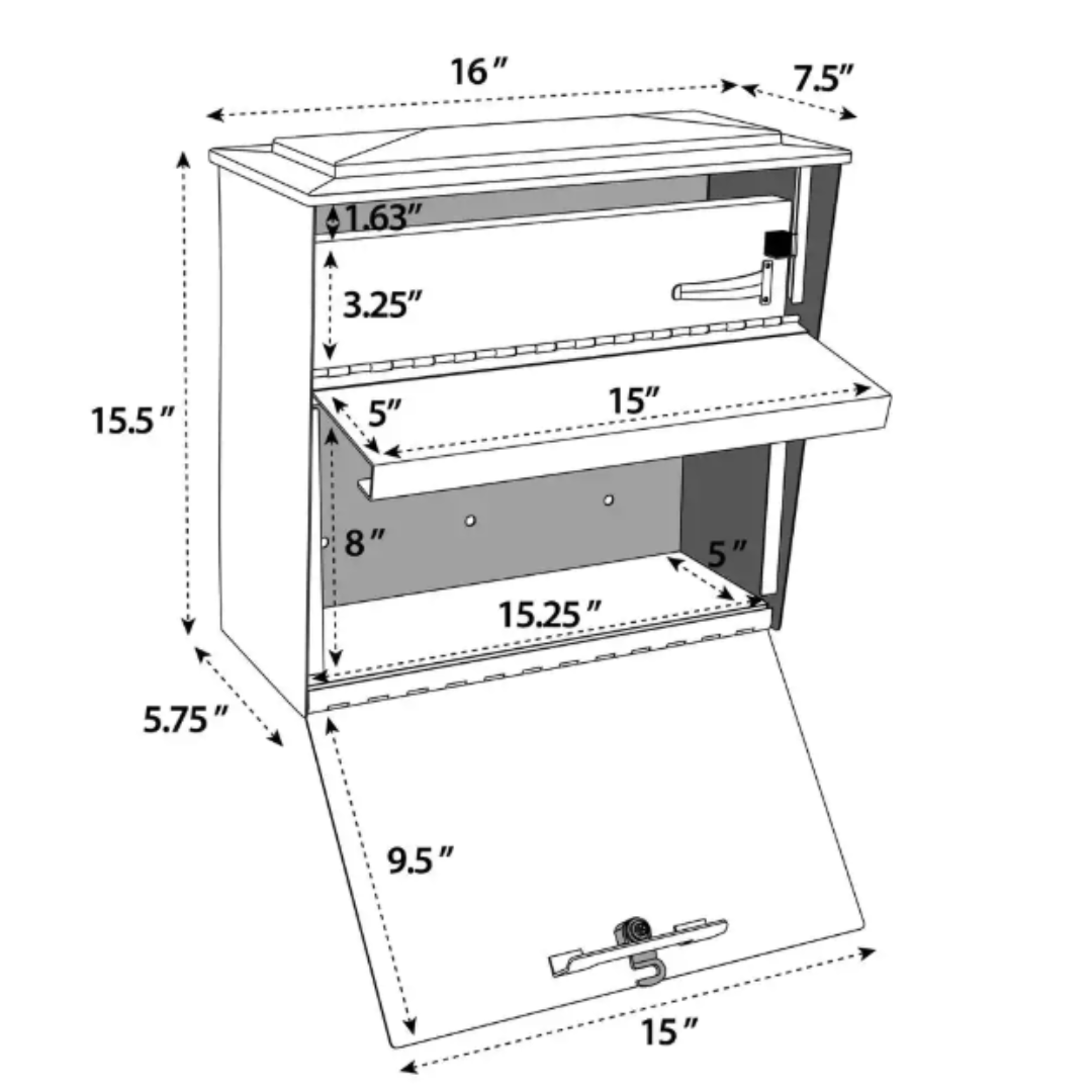Townhouse Locking Wall-Mount Mailbox with High Security Locking System