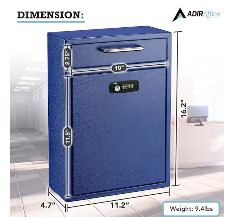 Large Drop Box Wall Mounted Locking Mailbox with Key and Combination