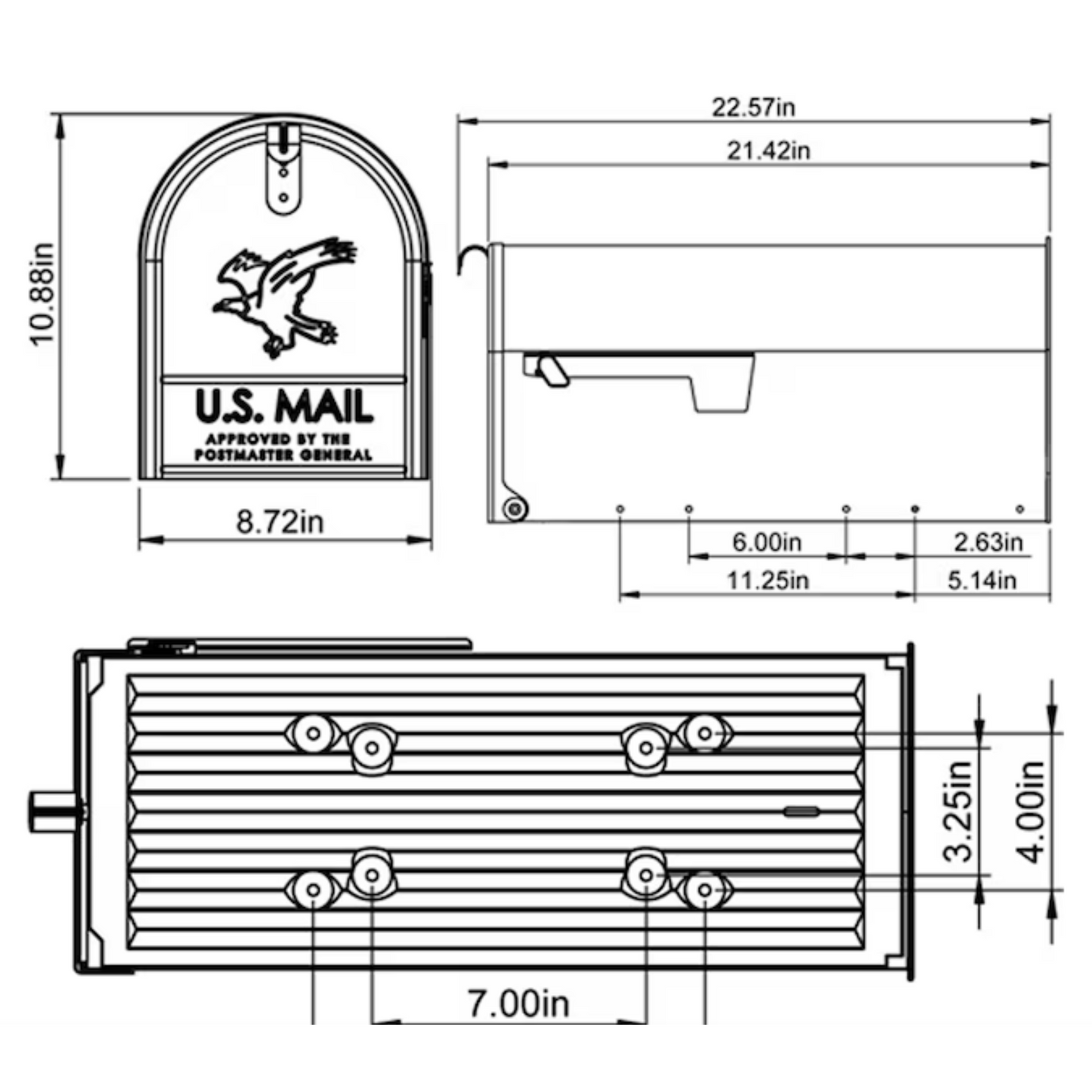 Metal "Large" Mailbox with a wood post - Black or White