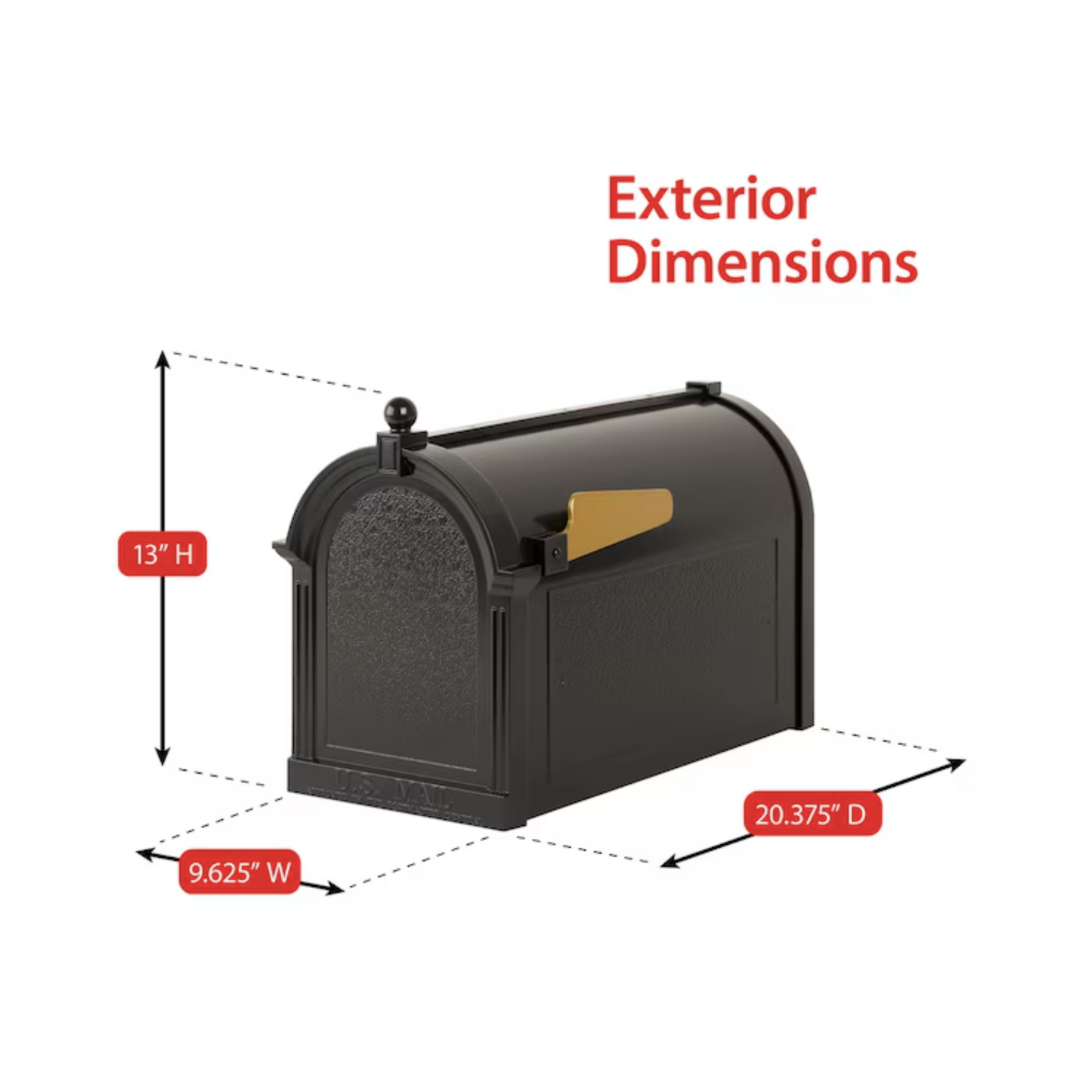 Decorative Aluminum Extra Large Black Mailbox with Post and Paper Holder