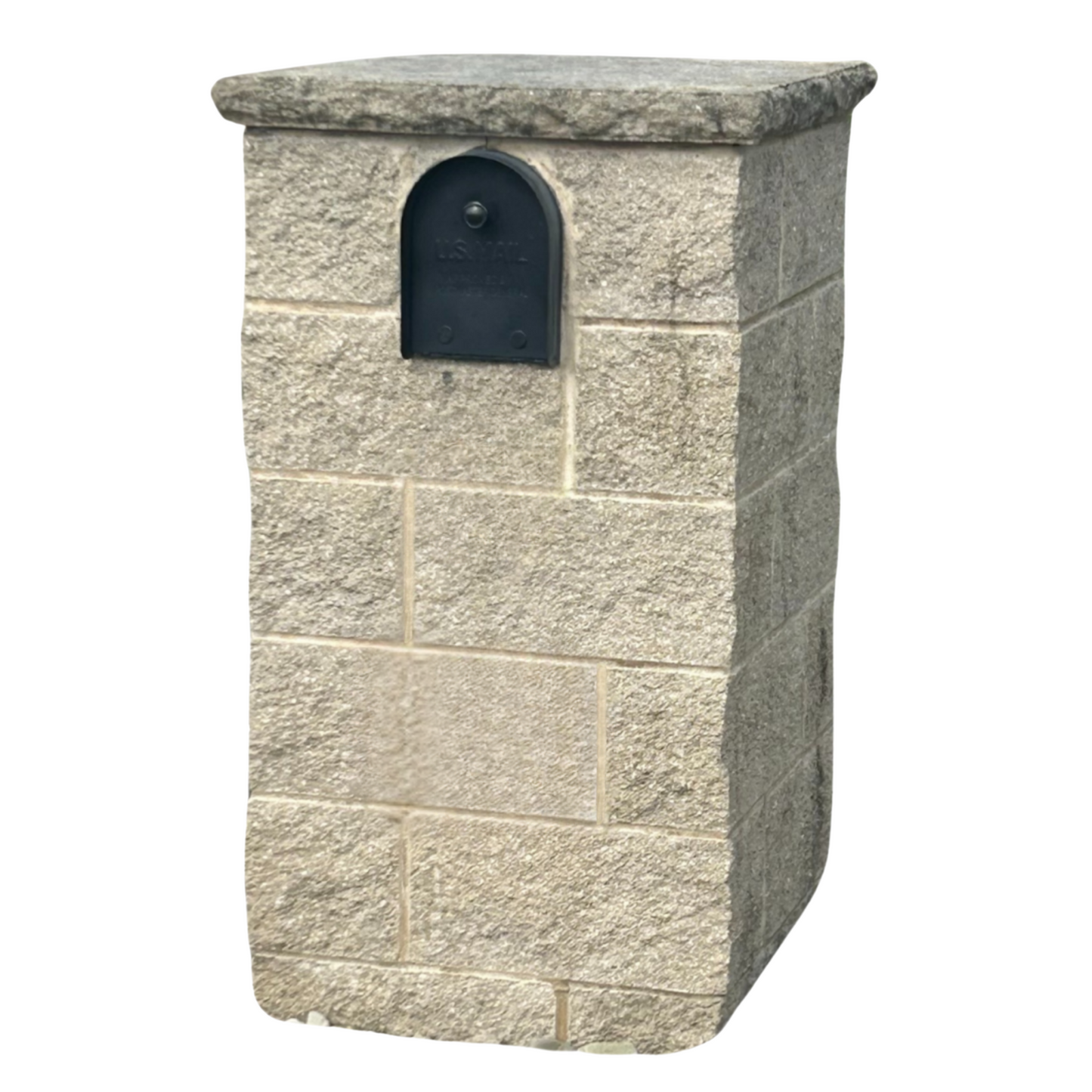 Light Tan Brick Mailbox with Address Plaque and Flat Top