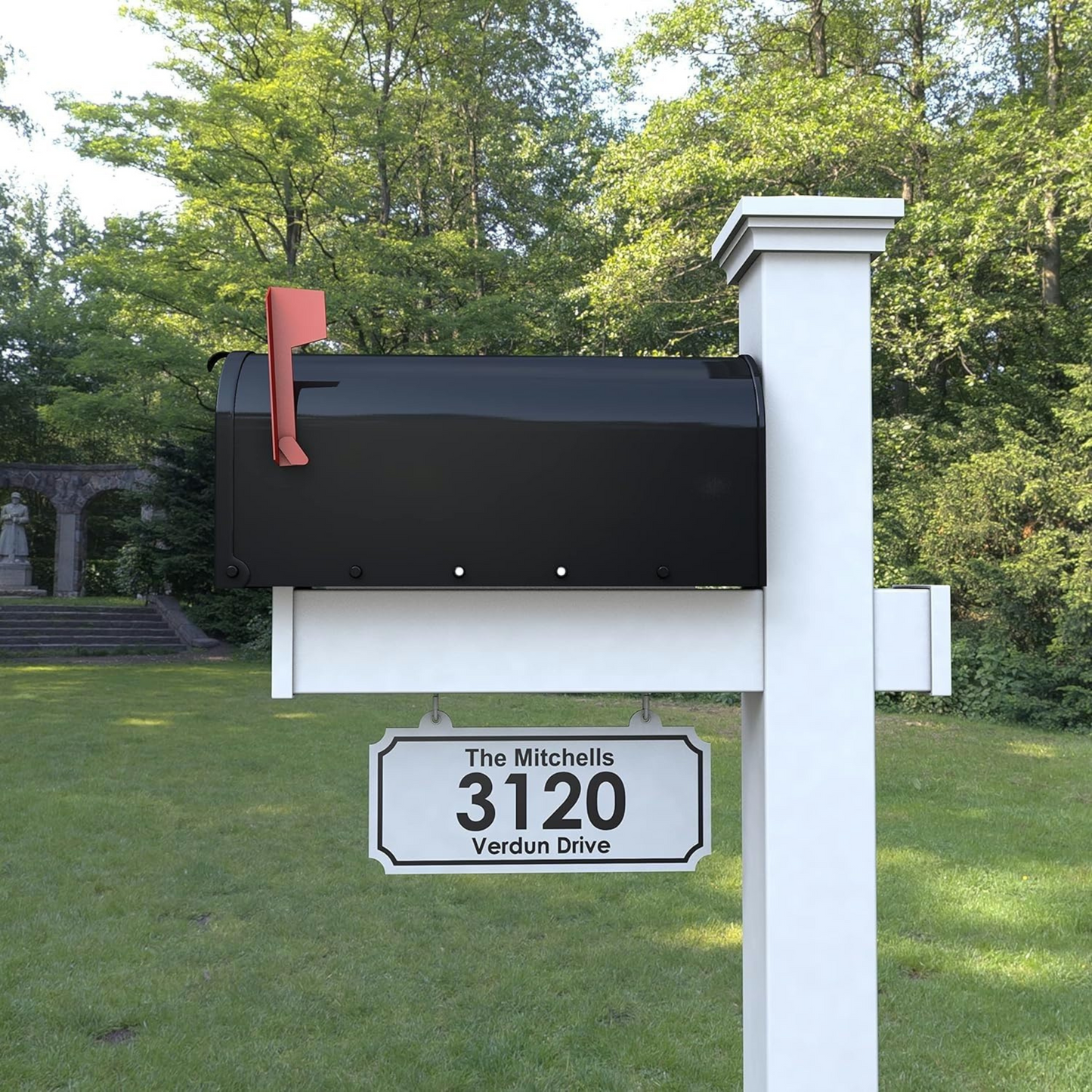 4Ever Products Vinyl Mailbox Post System - Includes Black Steel Mailbox and Custom Address Plate (White)