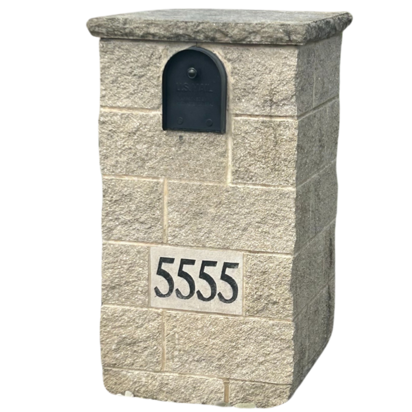 Light Tan Brick Mailbox with Address Plaque and Flat Top
