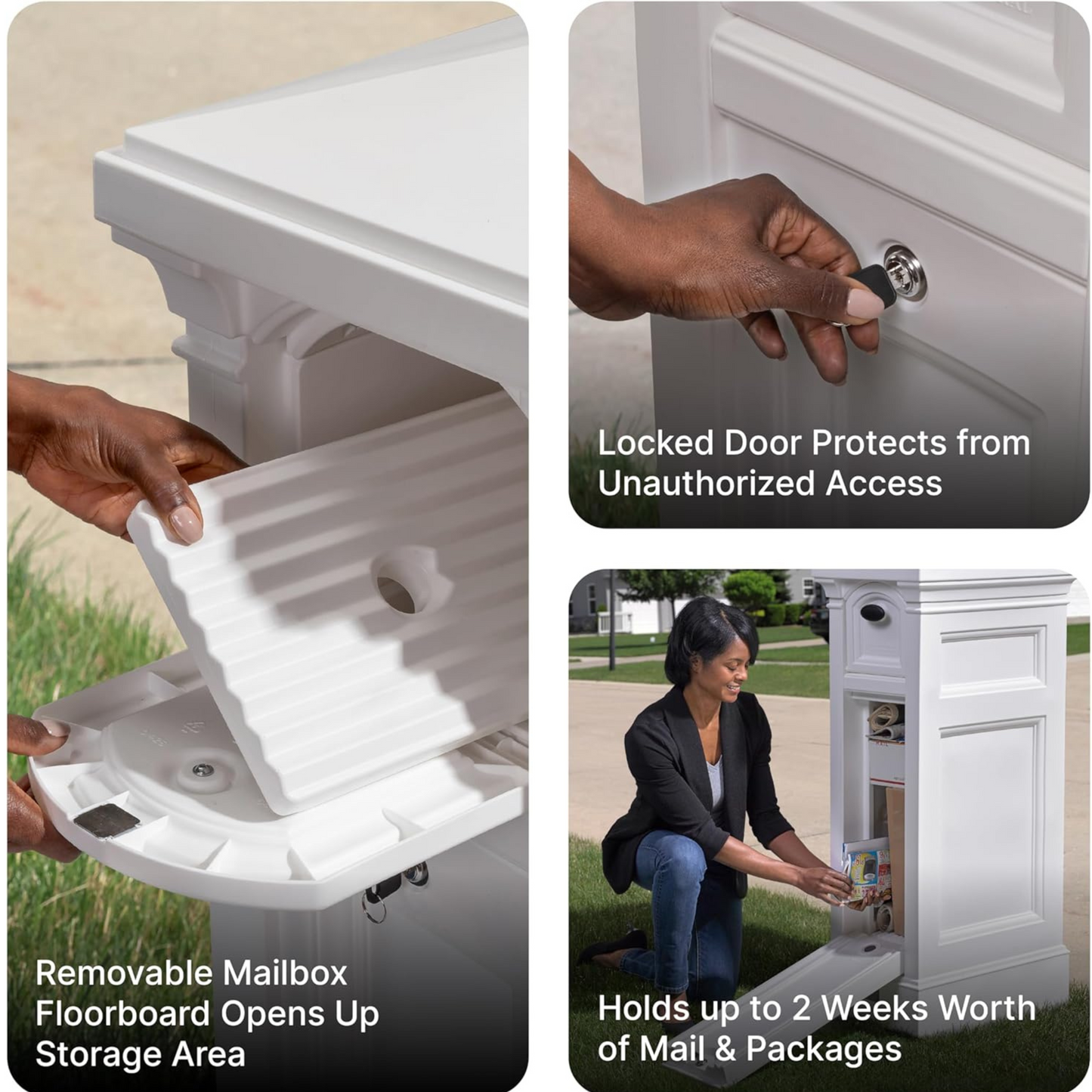 Step2 Atherton Reserve Storage Mailbox & Post, Extra Storage, Weather Resistant, Large Outdoor Mailboxes, Made of Durable Plastic, Flag Included, Classic White or Onyx Black