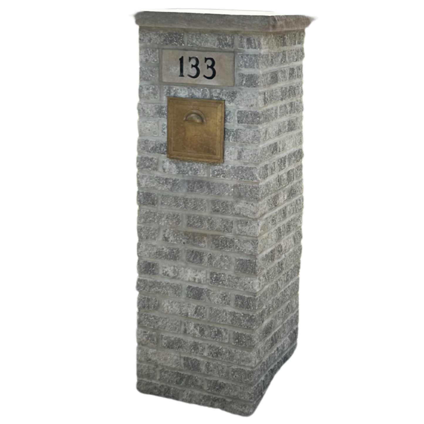 Custom Gray Brick Mailbox with Copper Mail Insert