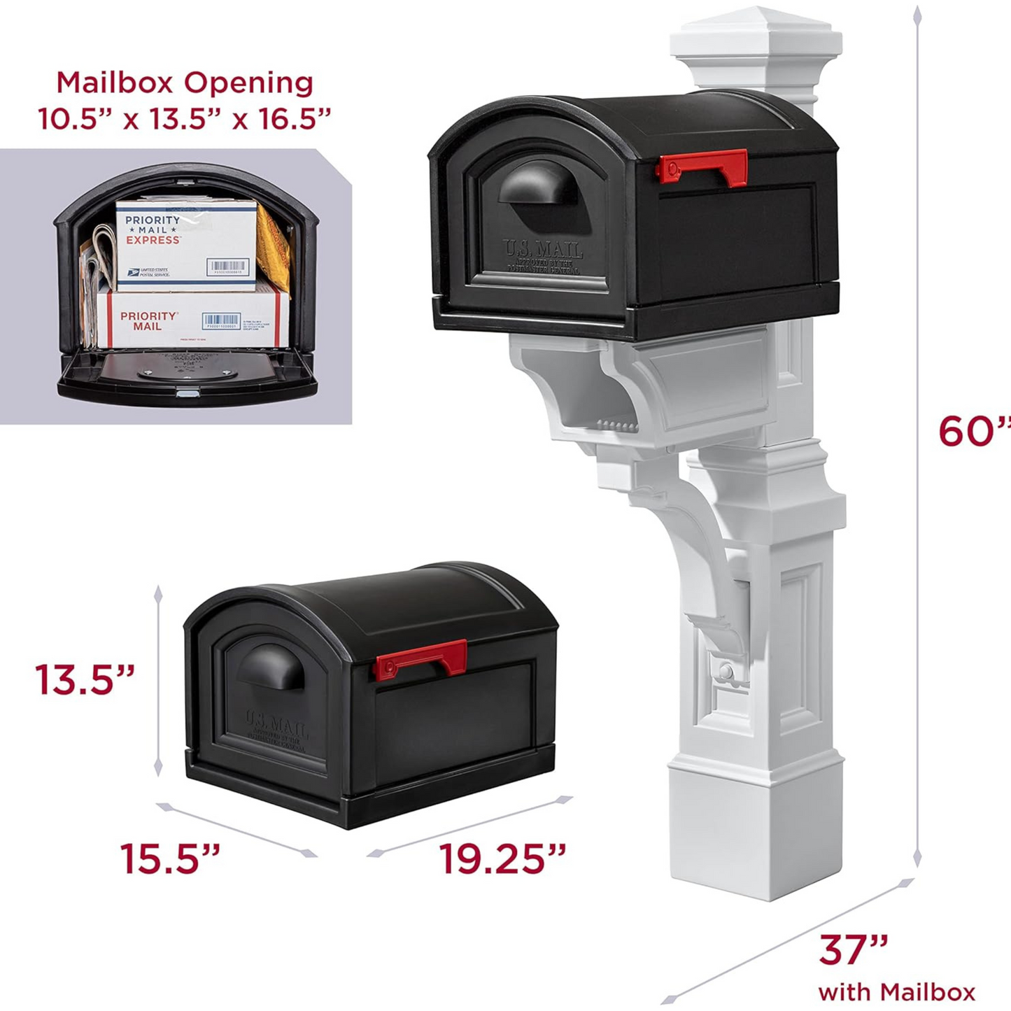 Step2 Atherton Extra Large Mailbox & Post, Weather Resistant, Large Outdoor Mailboxes, Made of Durable Plastic, Flag Included