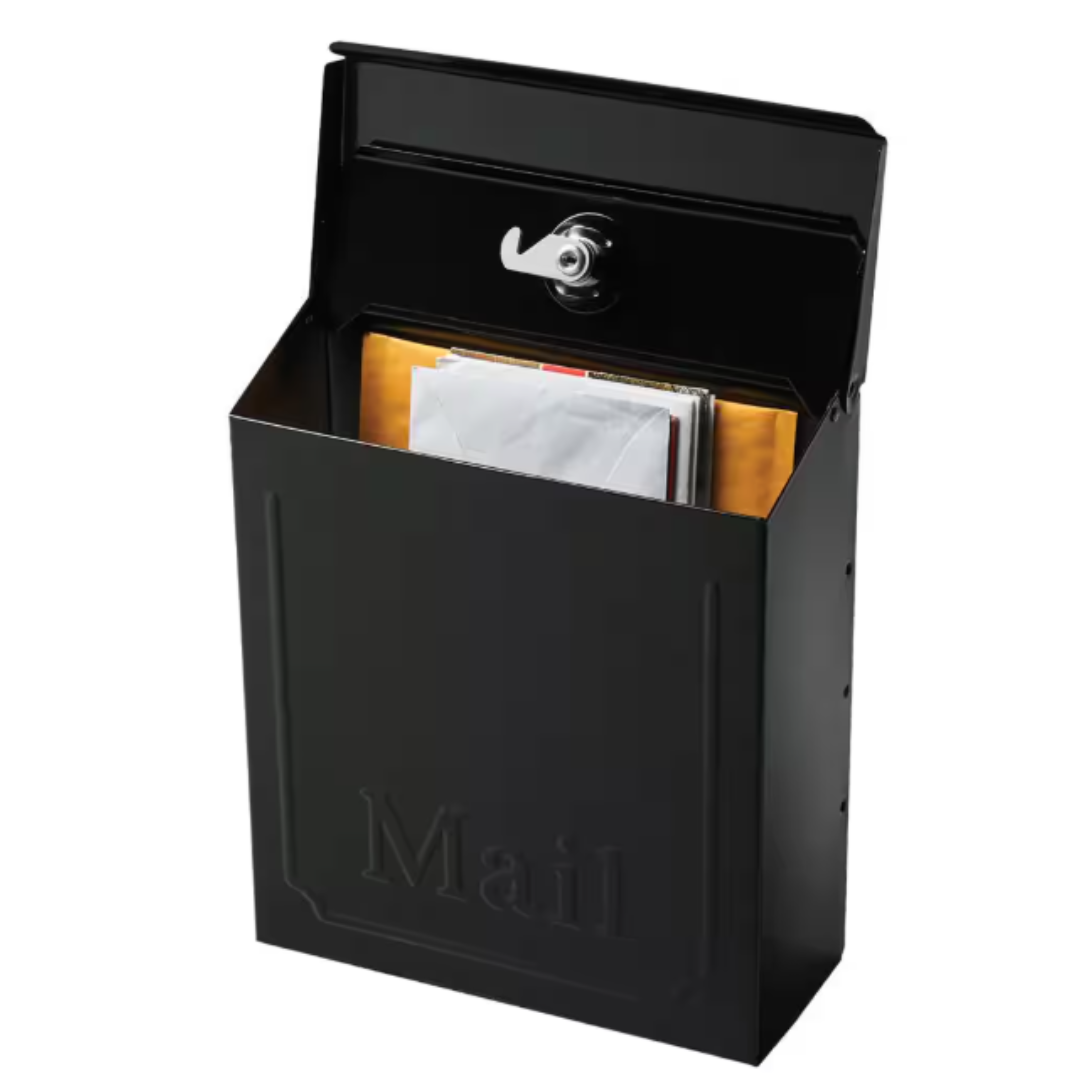 Townhouse Black, Medium, Galvanized Steel, Locking, Vertical, Wall Mount Mailbox