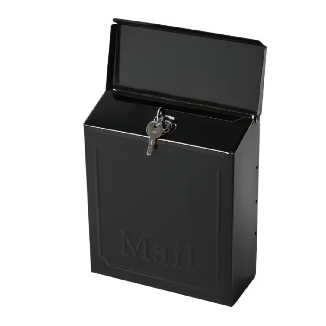 Townhouse Black, Medium, Galvanized Steel, Locking, Vertical, Wall Mount Mailbox