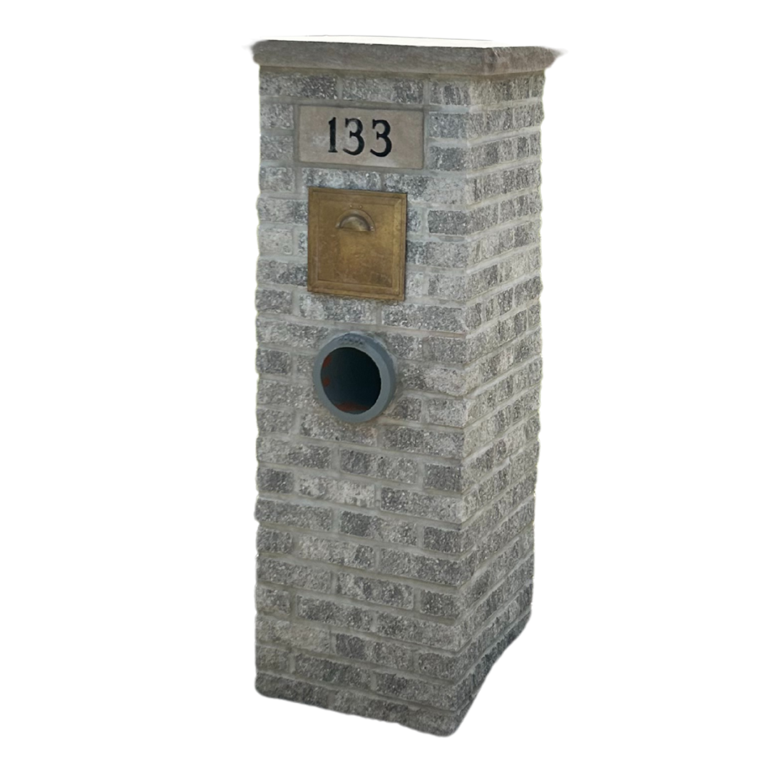 Custom Gray Brick Mailbox with Copper Mail Insert