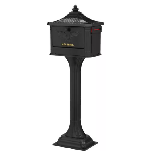 Pedestal Black, Large, Aluminum, Locking, All-In-One Mailbox and Post Combo