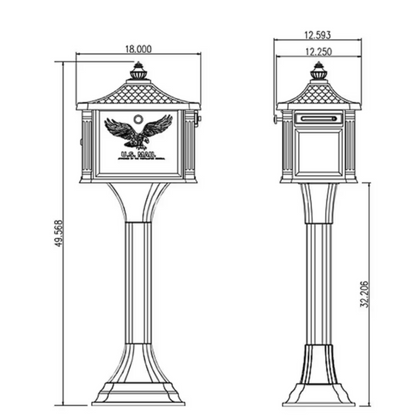 Pedestal Black, Large, Aluminum, Locking, All-In-One Mailbox and Post Combo