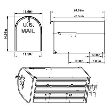 Metal "Extra Large Black" Mailbox with a wood post