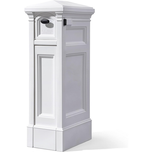 Step2 Atherton Reserve Storage Mailbox & Post, Extra Storage, Weather Resistant, Large Outdoor Mailboxes, Made of Durable Plastic, Flag Included, Classic White or Onyx Black