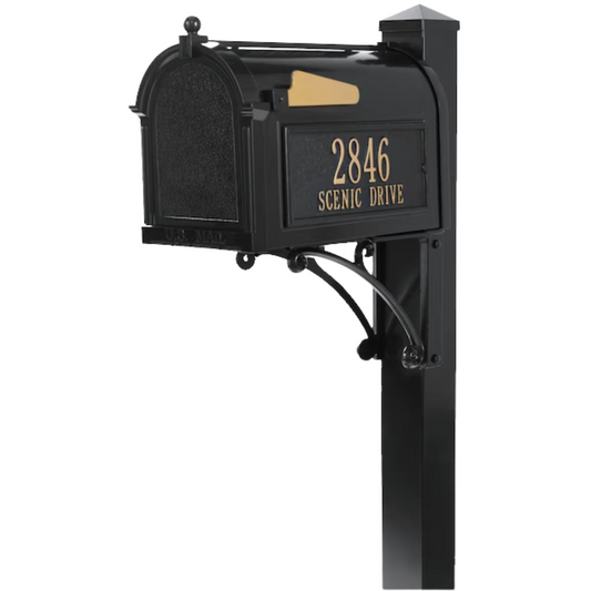 Decorative Aluminum, Extra Large Black Mailbox Black with Post