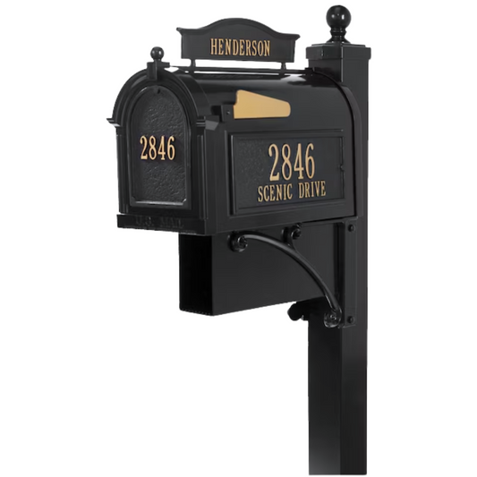 Decorative Aluminum Extra Large Black Mailbox with Post and Paper Holder