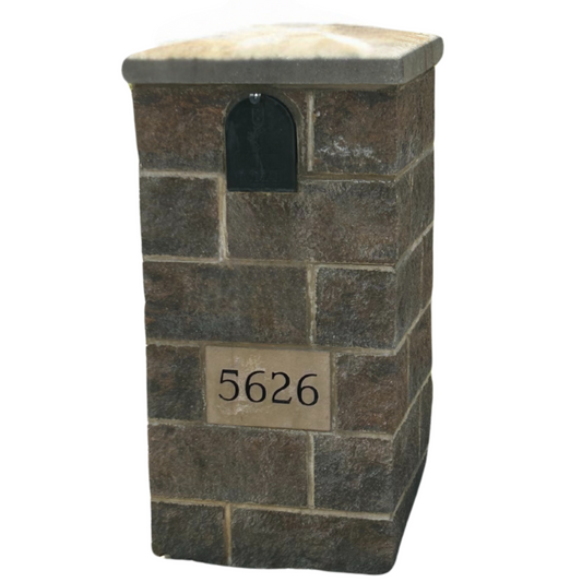 Dark Brown Brick Mailbox with Address Plaque