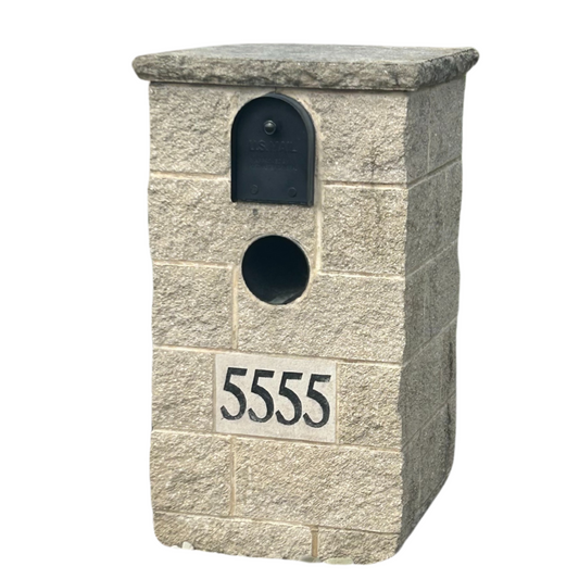 Light Tan Brick Mailbox with Address Plaque and Flat Top
