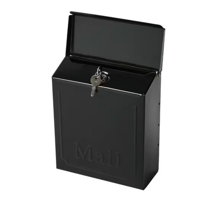 Townhouse Black, Medium, Galvanized Steel, Locking, Vertical, Wall Mount Mailbox