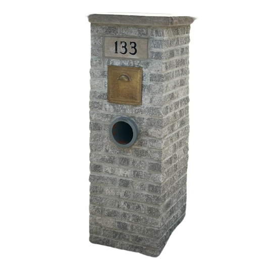 Custom Gray Brick Mailbox with Copper Mail Insert