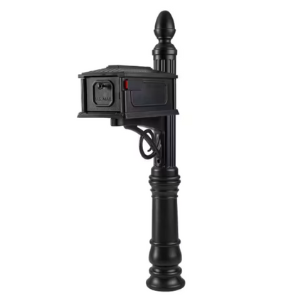 Stratford Black, Medium, Plastic, All-In-One Mailbox and Post Combo