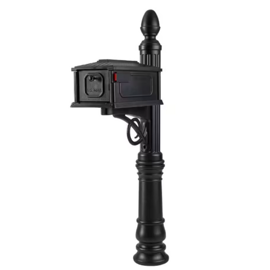 Stratford Black, Medium, Plastic, All-In-One Mailbox and Post Combo