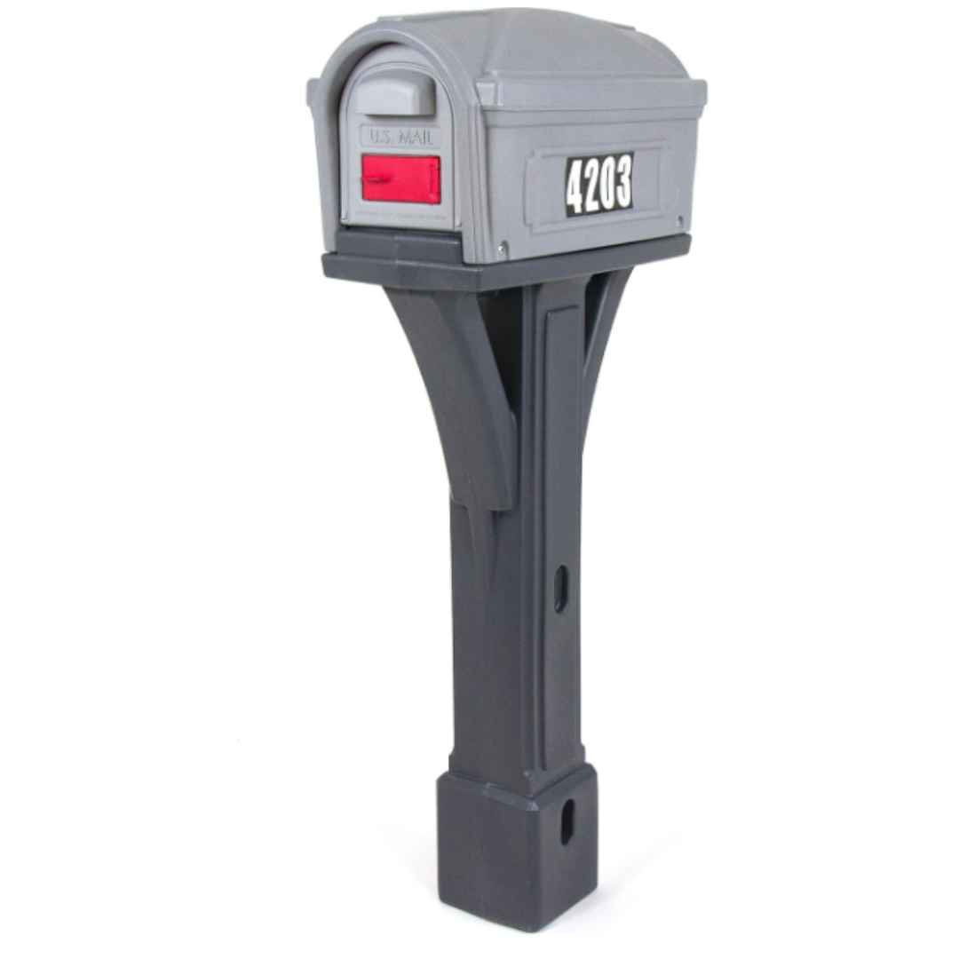 Simplay3 Classic Home Plastic Residential Mailbox & Post Mount Combo Kit with 2 Access Doors